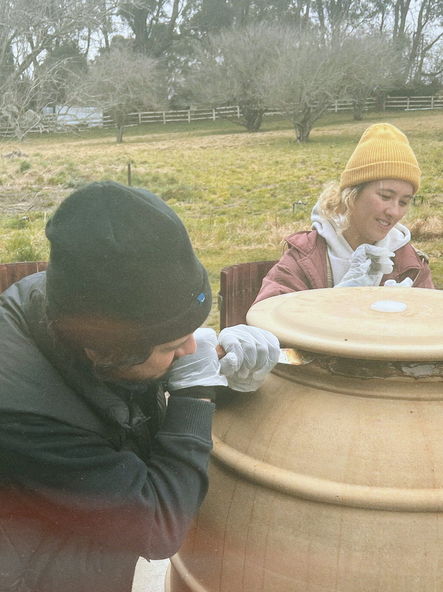 Opening amphora natural wine skin fermentation
